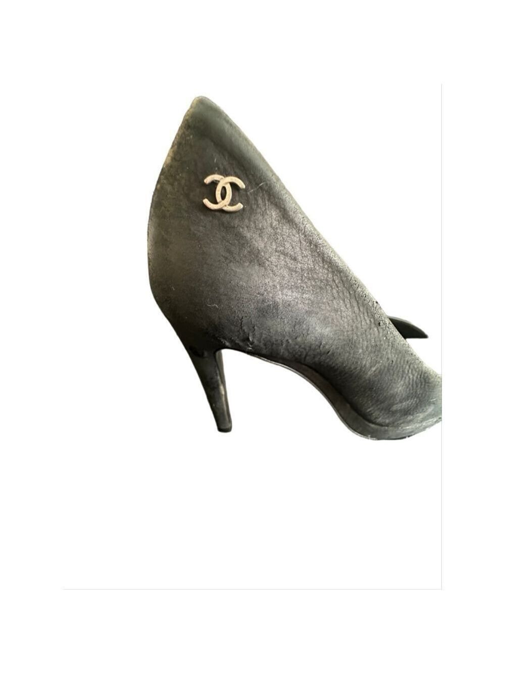 Chanel Black Nubuck Leather Cap Toe Pumps 37C - Picture 7 of 15